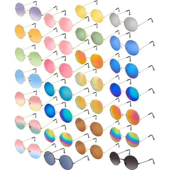28 Pairs Round Hippie Sunglasses Colored Disco Glasses 70s Outfits Groovy Party - Picture 1 of 6